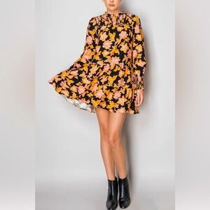 MELLODAY Mock Neck Long Sleeve Tiered Bohemian Boho Floral Dre…